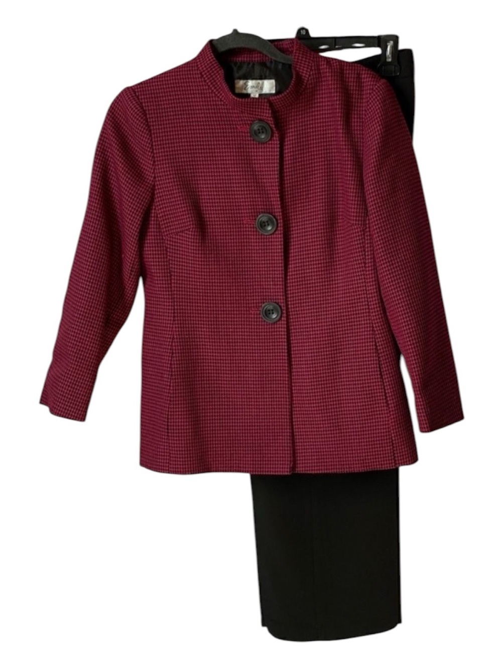 Vintage Houndstooth Pantsuit Set Petite Blazer Jacket Black Pants Career Office